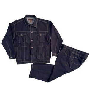 GODBODY Y2K Denim Jacket & Baggy Jeans XL  & 40x32 Button Up Dark Blue